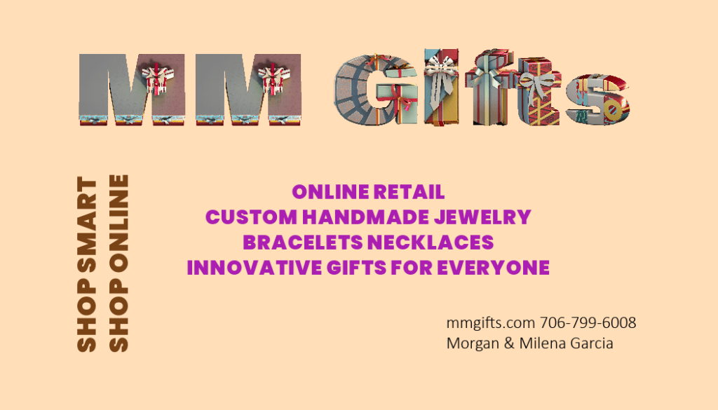 Promotional graphic for MM Gifts, highlighting custom handmade jewelry